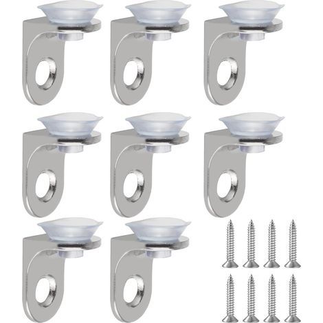 8 Pièces Pince à Verre en Alliage de Zinc – Support Étagère avec Ventouse Forte, Structure Monobloc et Installation par Vis Incluses, pour Tablettes en Verre ou Bois (1/5)