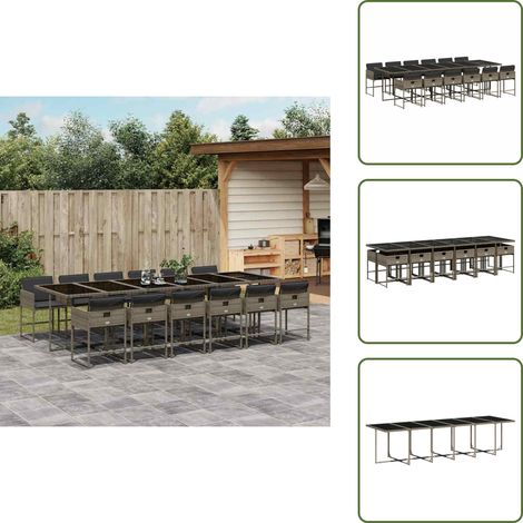 Mesa de jardín - vidaXL Set comedor de jardín con cojines 13 pzas ratán sintético gris - Ratán sintético