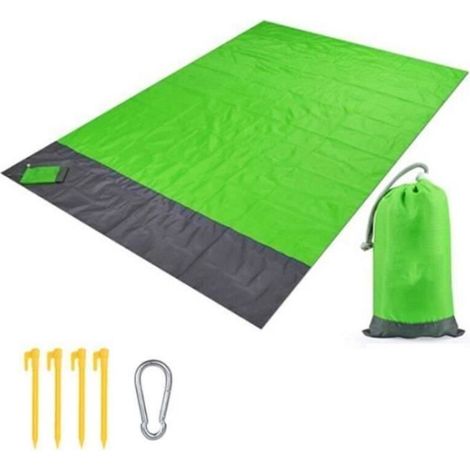 Tapis de Plage Imperméable Camping Couverture de Pique-Nique Anti Sable Pliable Portable pour Plage Pique-Nique Jard-Vert-210x200cm (1/4)