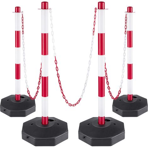 VEVOR Paletti Delimitazione in Plastica a 4 Pezzi, 32 Piedi Paletti con Catena Rossa e Bianca 1x 10m in Plastica PE per Il Controllo del Traffico o L'Avvertimento sul Vialetto, Garage, Cancello (1/4)