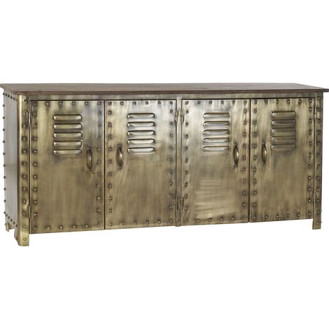 Buffet meuble de rangement en métal coloris doré - Longueur 152 x Hauteur 69 x Profondeur 35 cm -PEGANE- (1/4)