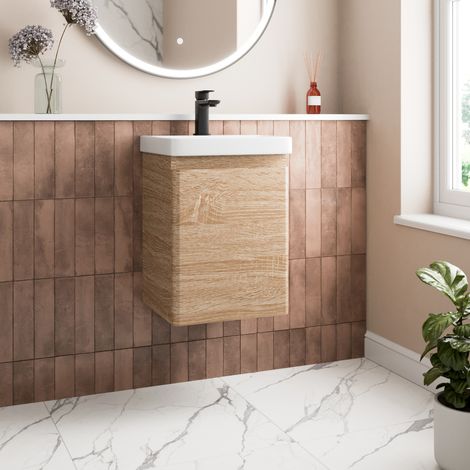Wood Effect Bathroom Furniture Vanity Unit with Basin Sink Cabinet Storage 400mm Wall Hung