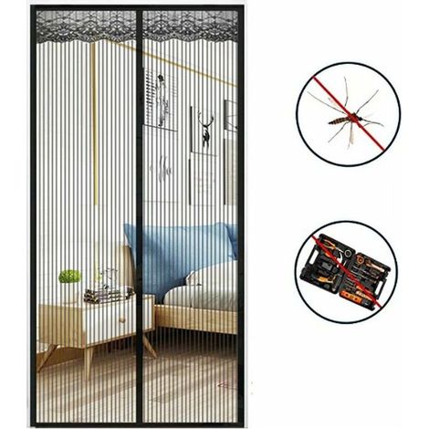 Mosquitera magnética para puerta de 90x210 cm, malla extrafina, cierre magnético, mosquitera ideal para pasillos, patios y puertas - Negra (1/5)