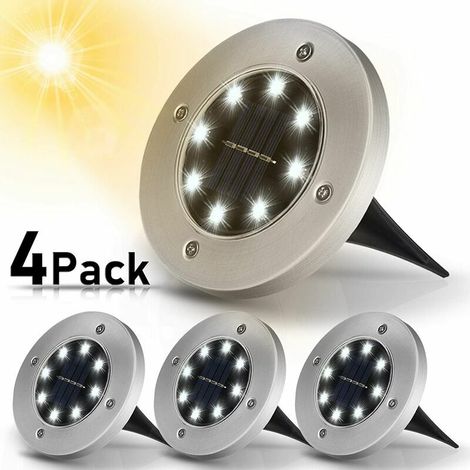 VURAHOME -Lumière Solaire Extérieur,4 Pack: 8 LED Lumière Solaire Jardin 3000K Blanc Chaud Etanche IP65, Lampe Solaire Exterieur, Spot Exterieur LED Encastrable, pour Extérieur, Jardin, Terrasse, Pelo (1/5)