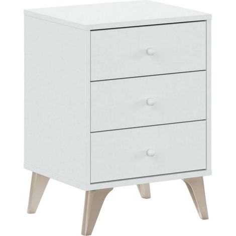 Dmora - Mesilla de noche Dmayora, Mesita de noche con 3 cajones, Mesa de noche, 40x34h56 cm, Blanco y Roble