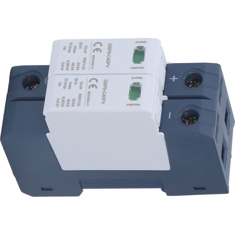 Dispositif de protection contre les surtensions 2P 40 kA pour montage sur rail DIN, pour applications photovoltaïques, 600 V CC. (1/5)