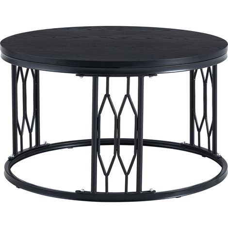 Mesa de centro redonda de MDF y metal negro 70 x 40,5 cm HOMVRA (1/5)