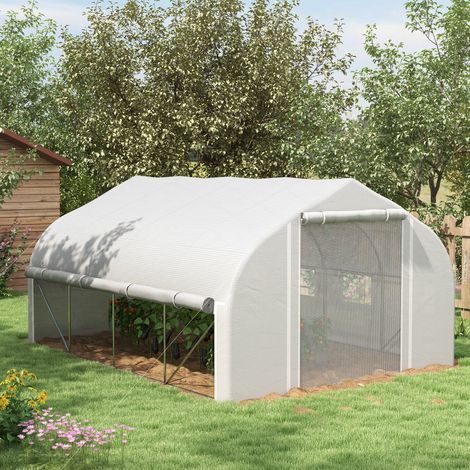 Serre jardin tunnel couverture PE porte 8 fenêtres roulantes - Dimensions: 4x3 m - Couleur: Blanc