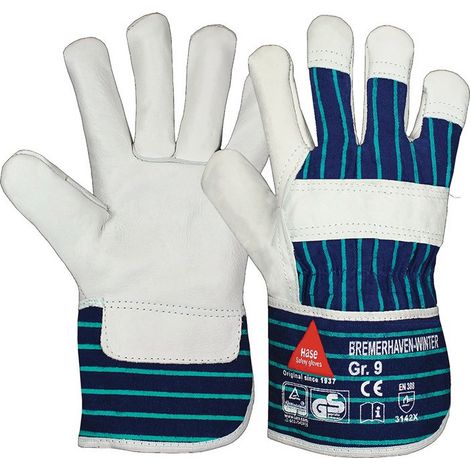 Guantes de invierno Bremerhaven talla 10 azul EN 388 PSA II cuero CONEJO (Por 12)