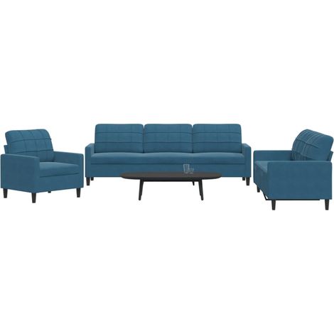 3-tlg. Sofagarnitur mit Kissen Blau Samt vidaXL (1/5)