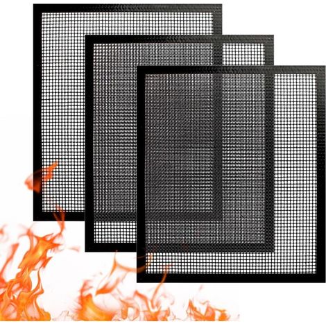 Lot de 3 tapis de cuisson réutilisables, antiadhésifs et résistants à la chaleur pour barbecues à gaz et à charbon, 40 x 30 cm (1/5)