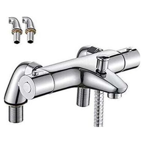 Mitigeur de baignoire Mitigeur Thermostatique Baignoire, Robinet Thermostatique Bain Douche avec Bouton de Sécurisé à 38°C, Robinets de douche Thermostatique pour Baignoire, Laiton, Anti-brûlure Ikodm (1/5)