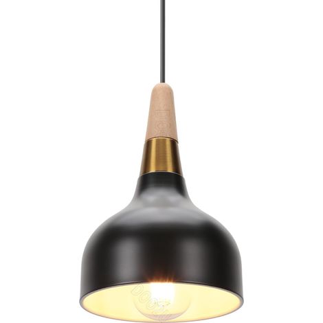 1 Suspension Luminaire E27, Design Vintage Industriel, Métal et Bois, Pour Cuisine Chambre Café (1/5)
