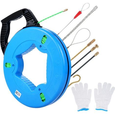 Aiguille Electricien, 60m Tire Fil en Acier Tire Fils Electrique Tire Cable Electrique Tire Fils Electricien Aiguille Baguette Tire Fil Electricien avec 7 Ressorts de Guidage (1/4)