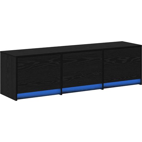 Mobile TV rettangolare moderno con cassetto integrato e illuminazione a LED 140 x 34 x 40 cm legno ingegnerizzato nero 020056327