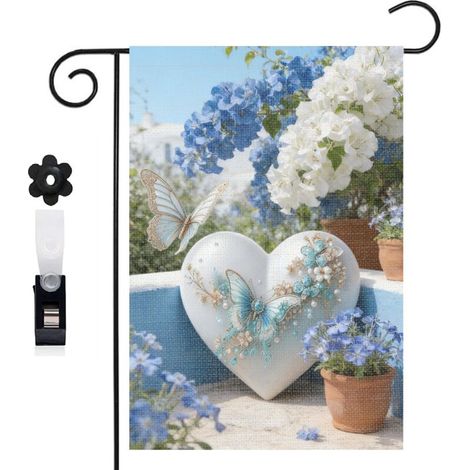 Bannière de cour style cottage et cœur blanc 30 x 45 cm décoration maison de campagne (1/5)