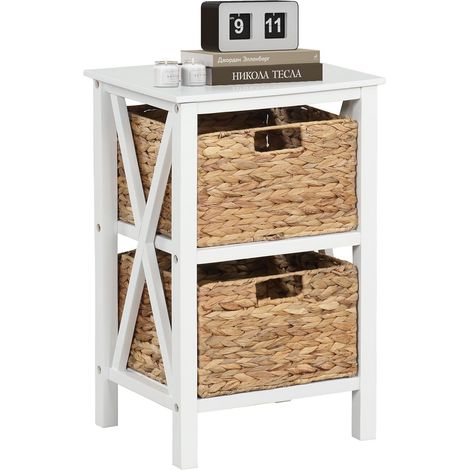 COSTWAY Mobiletto Contenitore a 3/4 Piani con 2/3 Cesti, Comodino a X con Gambe in Legno di Acacia, Ideale per Soggiorno Camera da Letto(2 cassetti,2)