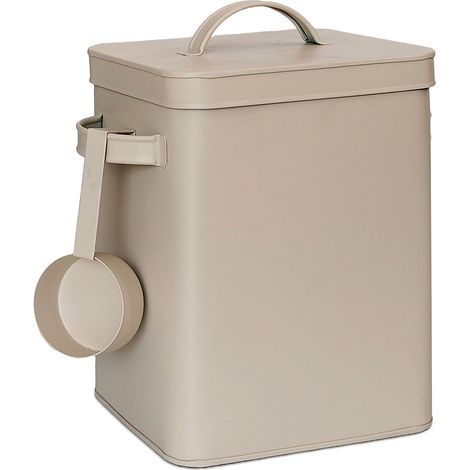 Boîte métallique Relaxdays, boîte de rangement hermétique de 6,5 L avec doseur, pour aliments et café, beige (1/5)