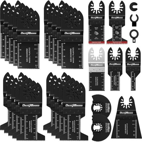 Set de 31 Lames Oscillantes - Accessoires Multifonction Bois Métal Plastique - Compatible Bosch Makita Einhell Dremel - Pour Atelier Maison - Argent - Diverses Tailles (1/5)