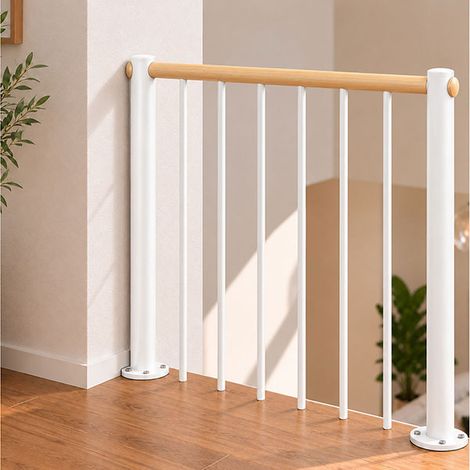 Ringhiera per scala diritta - Bianco - Acciaio verniciato a polvere - Lunghezza 1 m - Corrimano in legno di faggio - RE-I-RV-BOIS-BH (1/5)