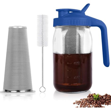 Cafetière Froid - 1,8 L - Verre Et Acier Inoxydable - Filtre 160 Microns - Pour Café Et Thé - Bleu (1/5)