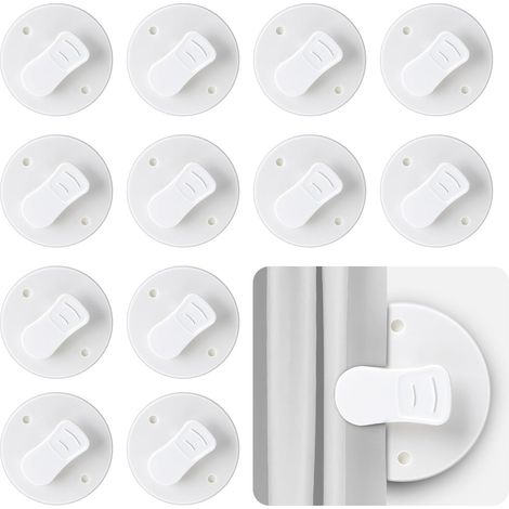 Lot de 12 Pinces, autocollantes, plastique, anti-éclaboussures, pour rideaux de douche et fenêtre, blanc