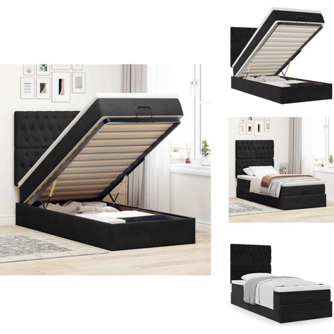 Cadre de lit ottoman avec matelas noir 90x190 cm velours - Lit Ottoman - Lits Ottomans - Cadre De Lit - Cadre De Lit Avec Rangement (1/5)