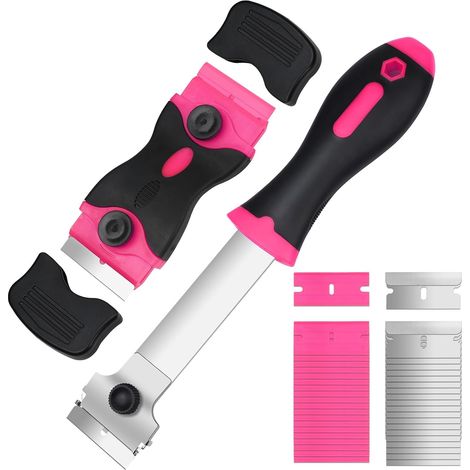 Sollbry 2PCS Grattoir Plaque Vitrocéramique avec 20 Lames de Rechange, Rose Grattoir de Nettoyage Multi-usages pour Gratter Les Étiquettes-Rose, Adhésif (1/5)