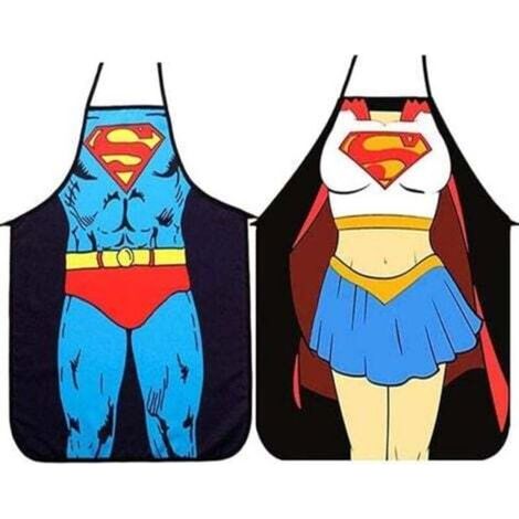 2 ensembles de tabliers de cuisine-version Superman pour hommes et femmes, tabliers de couple (1/5)
