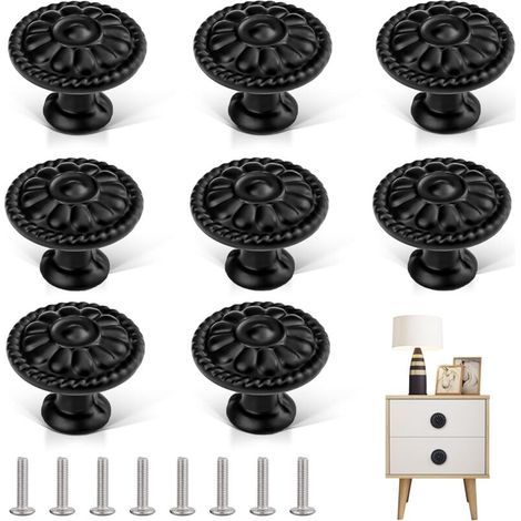 Lntyq Poignee de Meuble 8 Pièces Bouton de Porte Noir Rond Boutons de Tiroir Boutons de Placard Vintage Ronds Poignées Bouton de Meuble Pour Commode Placard Cuisine (1/5)