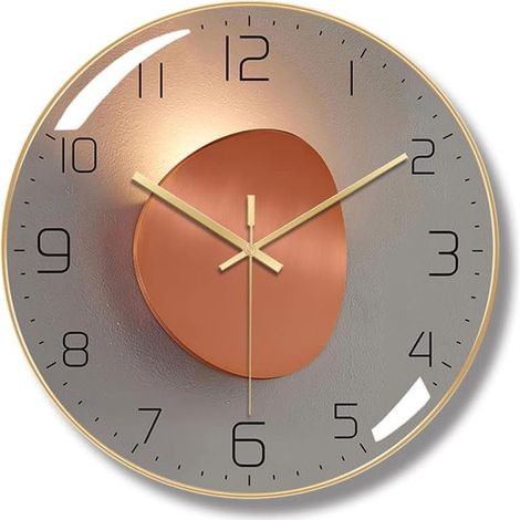 Orologio da parete moderno e silenzioso, 30 cm, digitale, al quarzo, rotondo, ideale per soggiorno, ufficio, camera da letto e cucina (oro) (1/5)