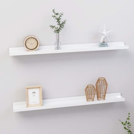 Lot de 2 Étagères murales pour Salon Bureau Chambre Blanc brillant 80x9x3 cm -BV95322 (1/5)