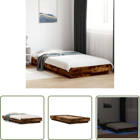 LED-Leuchten - Bettgestell mit LED Räuchereiche 90x190 cm Holzwerkstoff (1/5)