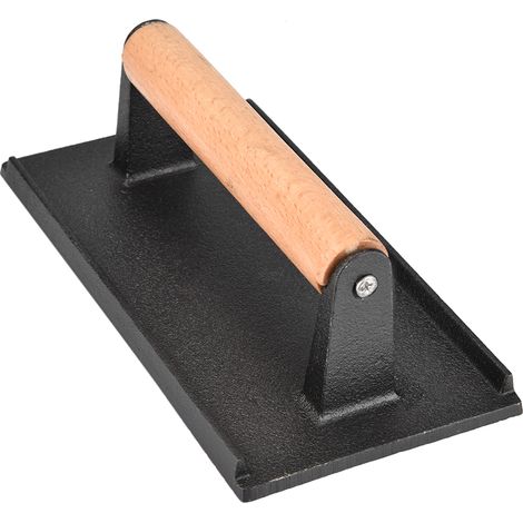 Plaque à viande rectangulaire en fonte non revêtue à motif quadrillé, plaque de cuisson pour barbecue non revêtue, plaque à steak avec manche en bois de hêtre (1/5)