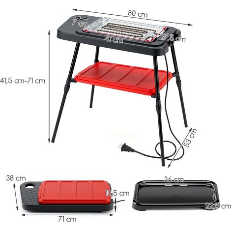 Electric BBQ Grill, 2000W, Portable, Adjustable Height, Black (1/3)