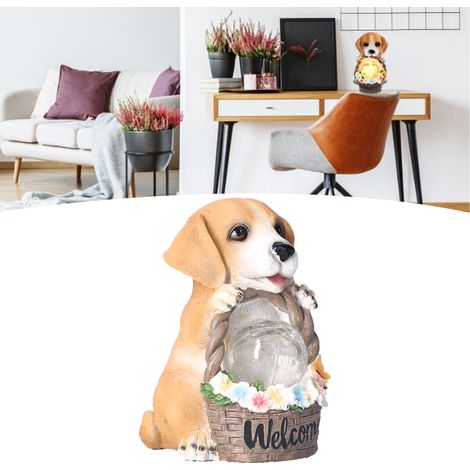 Veilleuse solaire créative, figurine de chiot mignonne, figurine lumineuse en résine représentant un animal pour jardin extérieur de style américain. (1/5)
