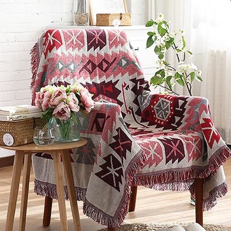 1 pièce Couverture de canapé, tissée 90x150 cm, mélange coton/polyester, rouge, jeté décoratif et fonctionnel pour salon ou chambre (1/4)