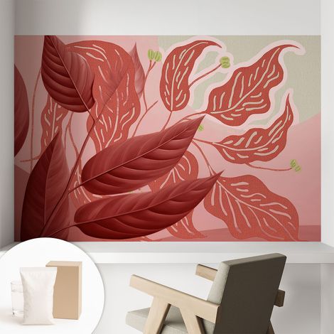 Papier peint intissé mural avec imprimé pour décoration pour salon pour chambre à coucher pour entrée Feuilles organiques 104x70 cm (1/5)