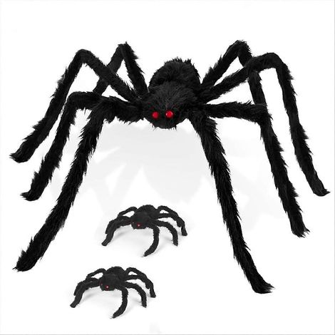 Décorations d'Halloween : Araignées géantes, lot de 3 fausses araignées décoratives, grandes araignées poilues pour l'intérieur et l'extérieur. (1/5)