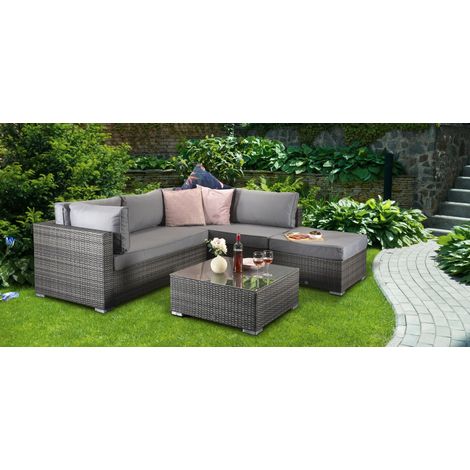 Signature Weave Savannah Wicker Corner Sofa Chair Coffee Table Set Grey