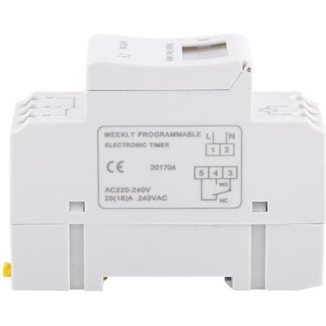 Programmateur Hebdomadaire - AC 220V - 25A 250V - Affichage LCD - Montage Rail DIN - 16 Programmes ON/OFF - 1 Pièce (1/2)