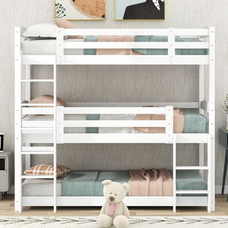 Lit enfant 90 x 200 cm avec forme cheminée, barrières de sécurité, sommier à lattes, structure en pin et MDF - blanc (1/5)