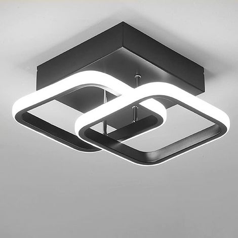 Plafonnier moderne 22 W LED blanc froid 6000 K acrylique plafonnier carré pour couloir, bureau, chambre à coucher, cuisine, salon (Noir) (1/4)