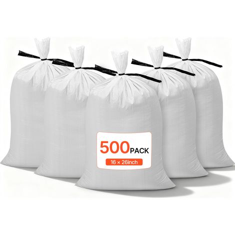 VEVOR Sacos de Arena Vacíos con Cintas, Capacidad 22,6 kg, de Polipropileno Tejido, Resistentes al Desgarro y a los Rayos UV para Barreras de Protección contra Inundaciones, 400 x 660 mm, 500 uds (1/5)