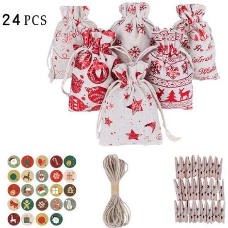 Sac Cadeau Noel - Lin 10x14 Cm Avec Cordon De Serrage - Pour Emballage Fete Noel Halloween Carnaval - 24 Unites (1/4)