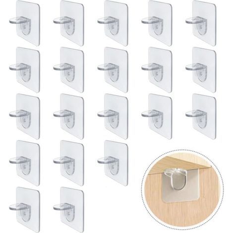 Lot de 20 supports d'étagères auto-adhésifs - Fixation sans perçage - Supports amovibles pour placards (1/5)