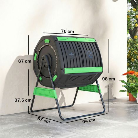 Kompostbehälter, 200L Dualkammer-Komposter mit verstellbaren Lüftungsschlitzen, BPA-frei, Grün (1/5)