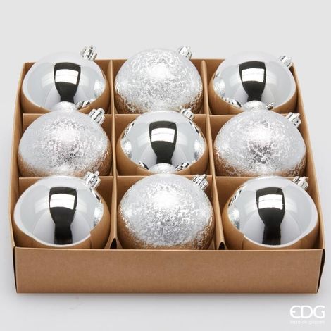 Palline per albero di Natale "MirrorMix" color Argento, addobbo natalizio elegante -9 palline da ⌀ 8 cm / Argento