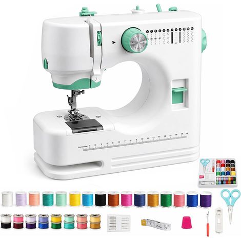 Machine à Coudre Portable, Mini Machine à Coudre pour Débutants avec12 Programmes, avec Kit Accessoires, avec Lumière LED, Idéale pour Vêtements, Rideaux et Jeans (1/5)