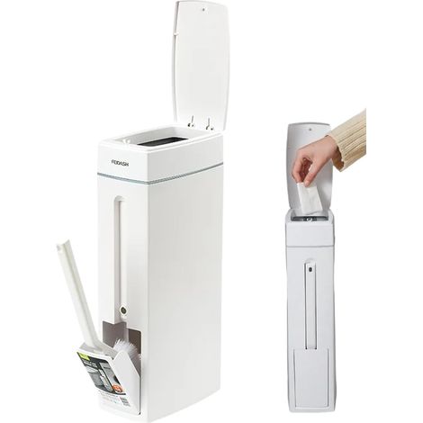 Poubelle de salle bain, à déchets organiques Espace rangement - avec brosse WC Couvercle pour mince